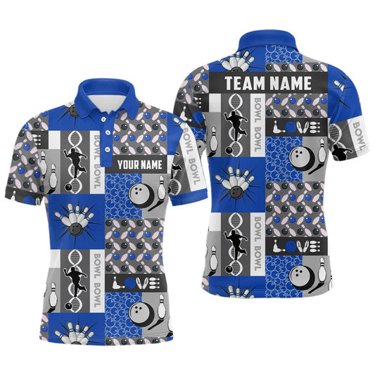 Custom Bowling Polo Shirts, Personalized Bowling Shirt For Mens Custom Bowling Pattern Team Jersey Shirt Blue