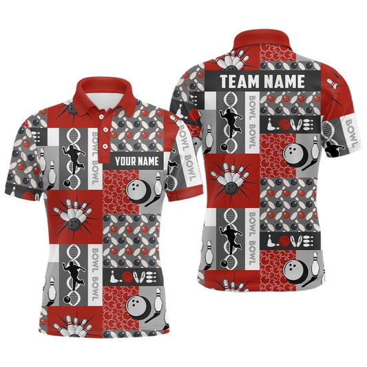 Custom Bowling Polo Shirts, Personalized Bowling Shirt For Mens Custom Bowling Pattern Team Jersey Shirt Red