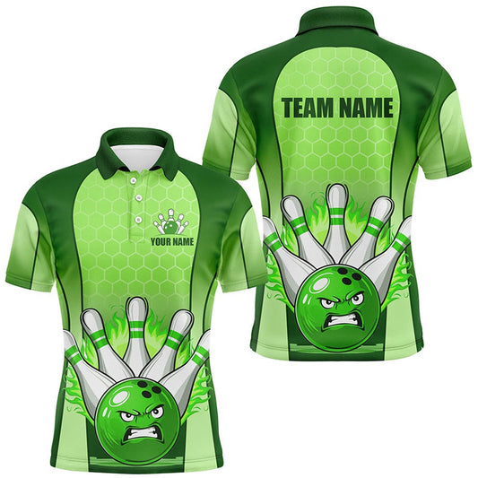 Custom Bowling Polo Shirts, Personalized Bowling Shirt Green Men Polo Bowling Jersey Bowling Team League Unisex