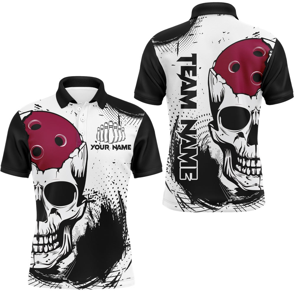 Custom Bowling Polo Shirts, Personalized Bowling Shirt Skull Bowling Team Jersey Polo Shirt For Men