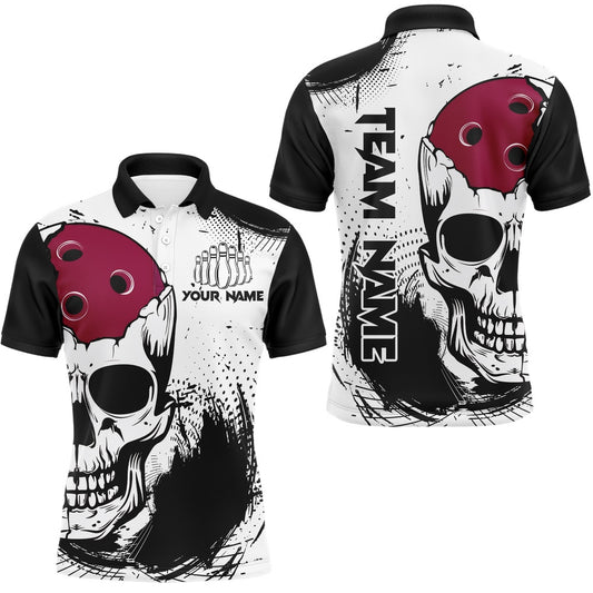 Custom Bowling Polo Shirts, Personalized Bowling Shirt Skull Bowling Team Jersey Polo Shirt For Men