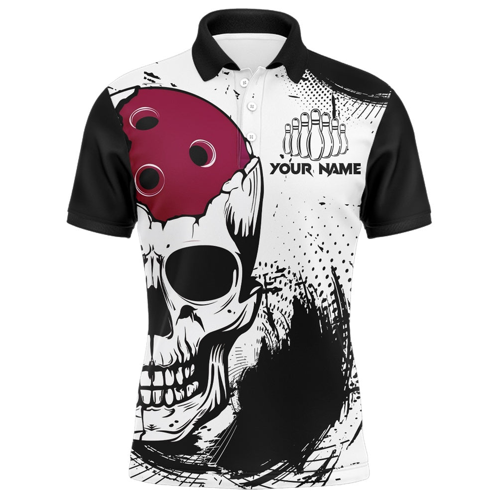 Custom Bowling Polo Shirts, Personalized Bowling Shirt Skull Bowling Team Jersey Polo Shirt For Men