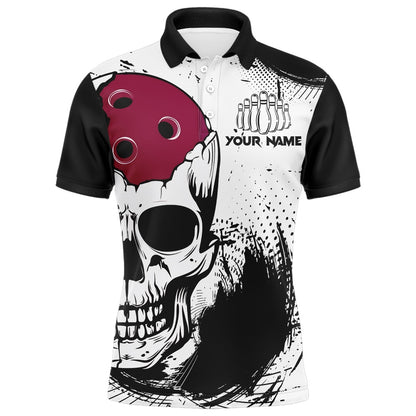 Custom Bowling Polo Shirts, Personalized Bowling Shirt Skull Bowling Team Jersey Polo Shirt For Men