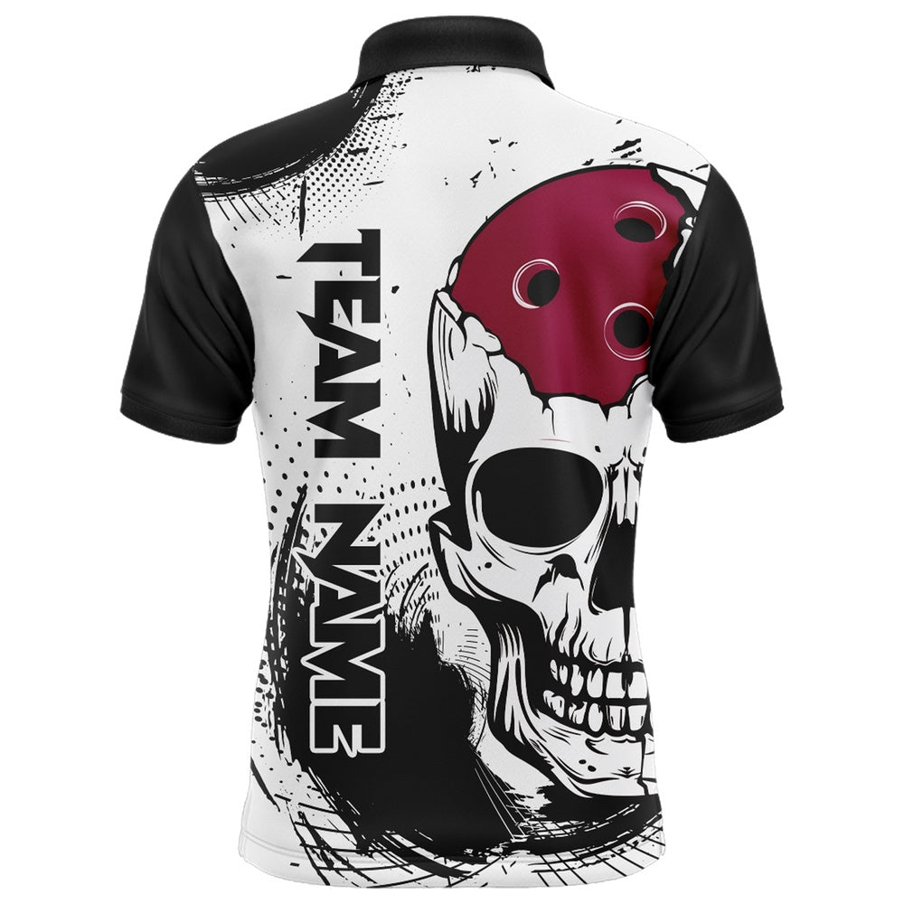 Custom Bowling Polo Shirts, Personalized Bowling Shirt Skull Bowling Team Jersey Polo Shirt For Men