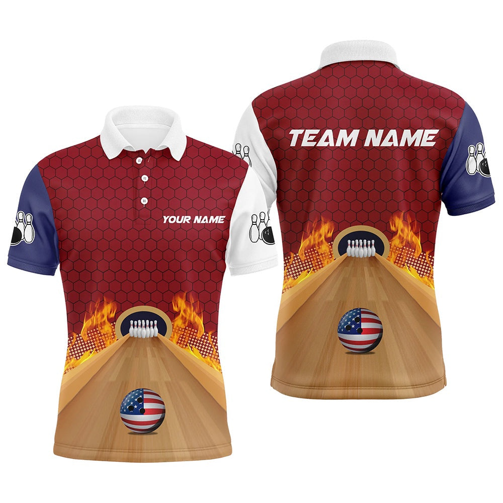 Custom Bowling Polo Shirts, Personalized Bowling Shirt With Name Polo Bowling Jersey For Men Flame Bowling Shirt Unisex