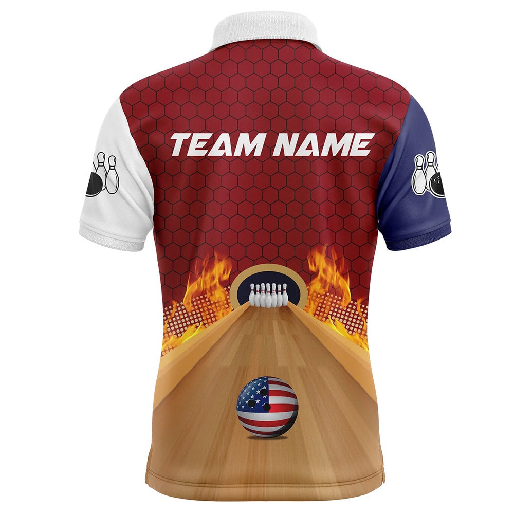 Custom Bowling Polo Shirts, Personalized Bowling Shirt With Name Polo Bowling Jersey For Men Flame Bowling Shirt Unisex