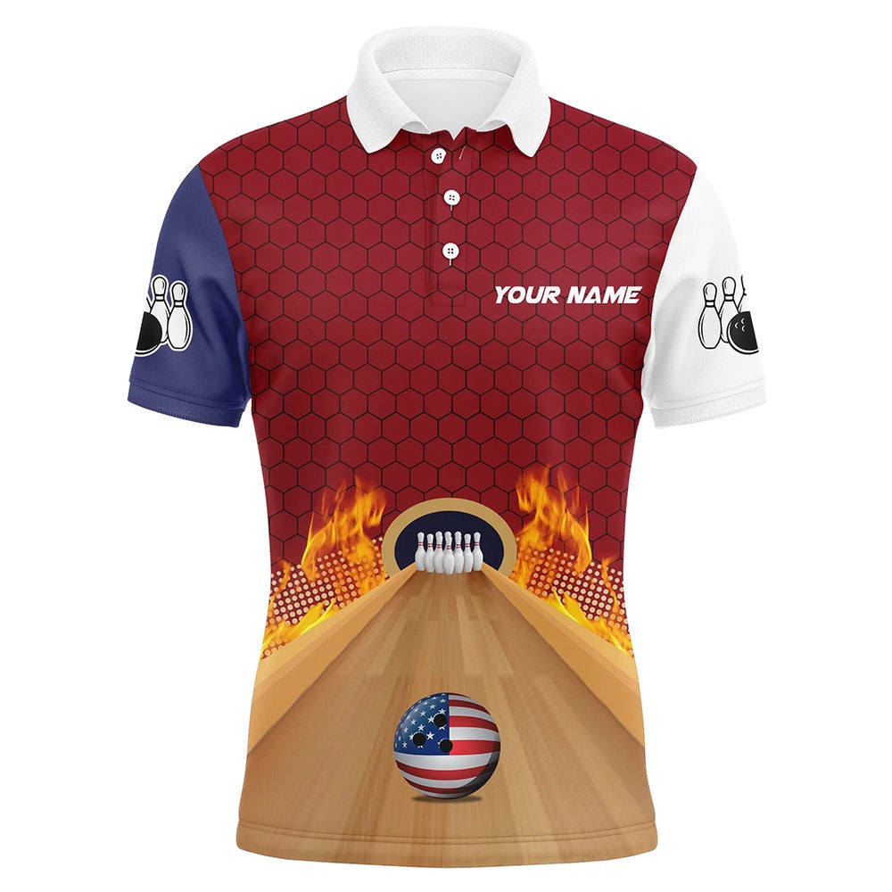 Custom Bowling Polo Shirts, Personalized Bowling Shirt With Name Polo Bowling Jersey For Men Flame Bowling Shirt Unisex