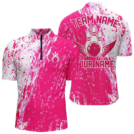 Custom Bowling Polo Shirts, Personalized Bowling Shirts For Men And Women, Team Bowling Jerseys Bowling Pin Pink