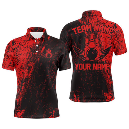 Custom Bowling Polo Shirts, Personalized Bowling Shirts For Men And Women, Team Bowling Jerseys Bowling Pin Red