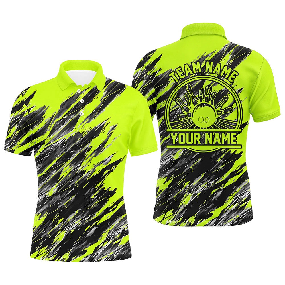 Custom Bowling Polo Shirts, Personalized Bowling Shirts For Men, Bowling Balls And Pins Bowling Team Shirts Green