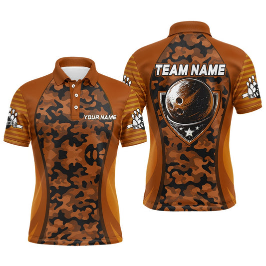 Custom Bowling Polo Shirts, Personalized Camo Bowling Jersey Men Bowling Team Shirt Custom Bowling Polo Shirt