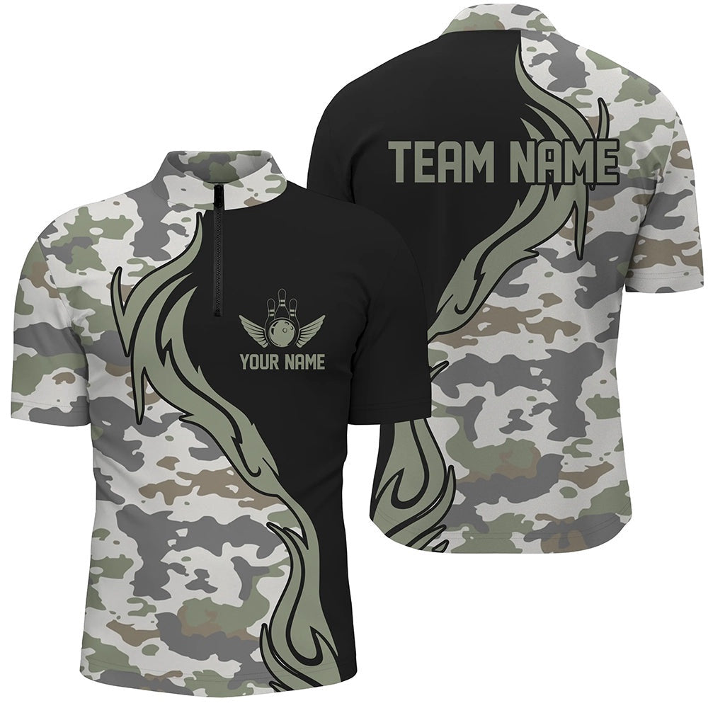 Custom Bowling Polo Shirts, Personalized Camo Bowling Shirts For Men Custom Bowling Team Jerseys Bowlers Outfits