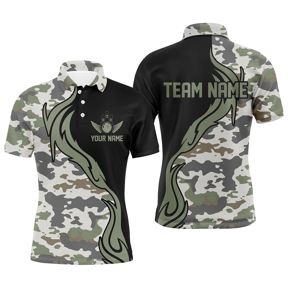 Custom Bowling Polo Shirts, Personalized Camo Bowling Shirts For Men Custom Bowling Team Jerseys Bowlers Outfits