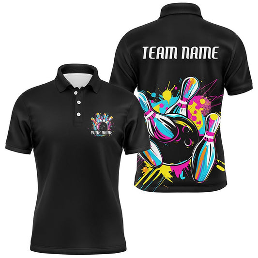 Custom Bowling Polo Shirts, Personalized Colorful Bowling Team Shirts For Men And Women, Bowling Ball And Pins Bowling League Team Jerseys