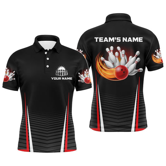 Custom Bowling Polo Shirts, Personalized Flame Bowling Shirt For Men, Custom Team'S Name Bowling Lovers Vintage Bowler Jersey