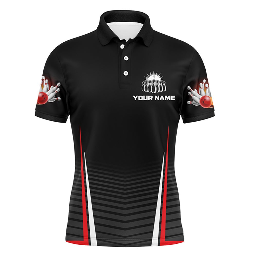 Custom Bowling Polo Shirts, Personalized Flame Bowling Shirt For Men, Custom Team'S Name Bowling Lovers Vintage Bowler Jersey