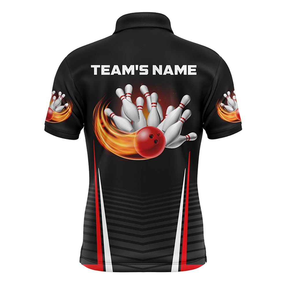 Custom Bowling Polo Shirts, Personalized Flame Bowling Shirt For Men, Custom Team'S Name Bowling Lovers Vintage Bowler Jersey