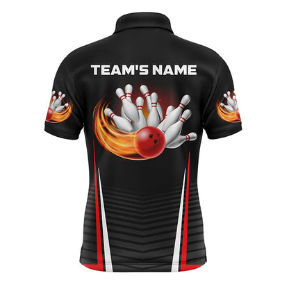 Custom Bowling Polo Shirts, Personalized Flame Bowling Shirt For Men, Custom Team'S Name Bowling Lovers Vintage Bowler Jersey