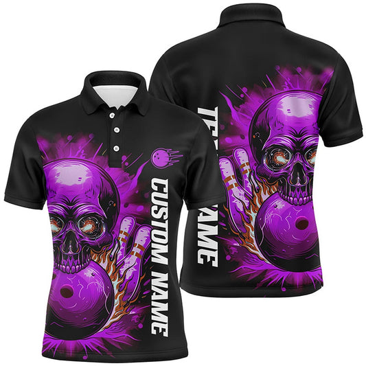 Custom Bowling Polo Shirts, Personalized Flame Skull Men And Women Team Bowling Shirts, Multicolor Bowling Jerseys For Bowlers
