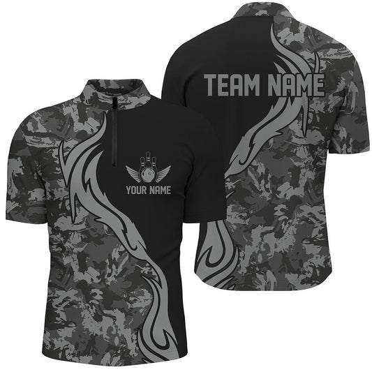 Custom Bowling Polo Shirts, Personalized Gray Camo Bowling Shirts For Men Custom Bowling Team Jerseys Bowlers Outfits