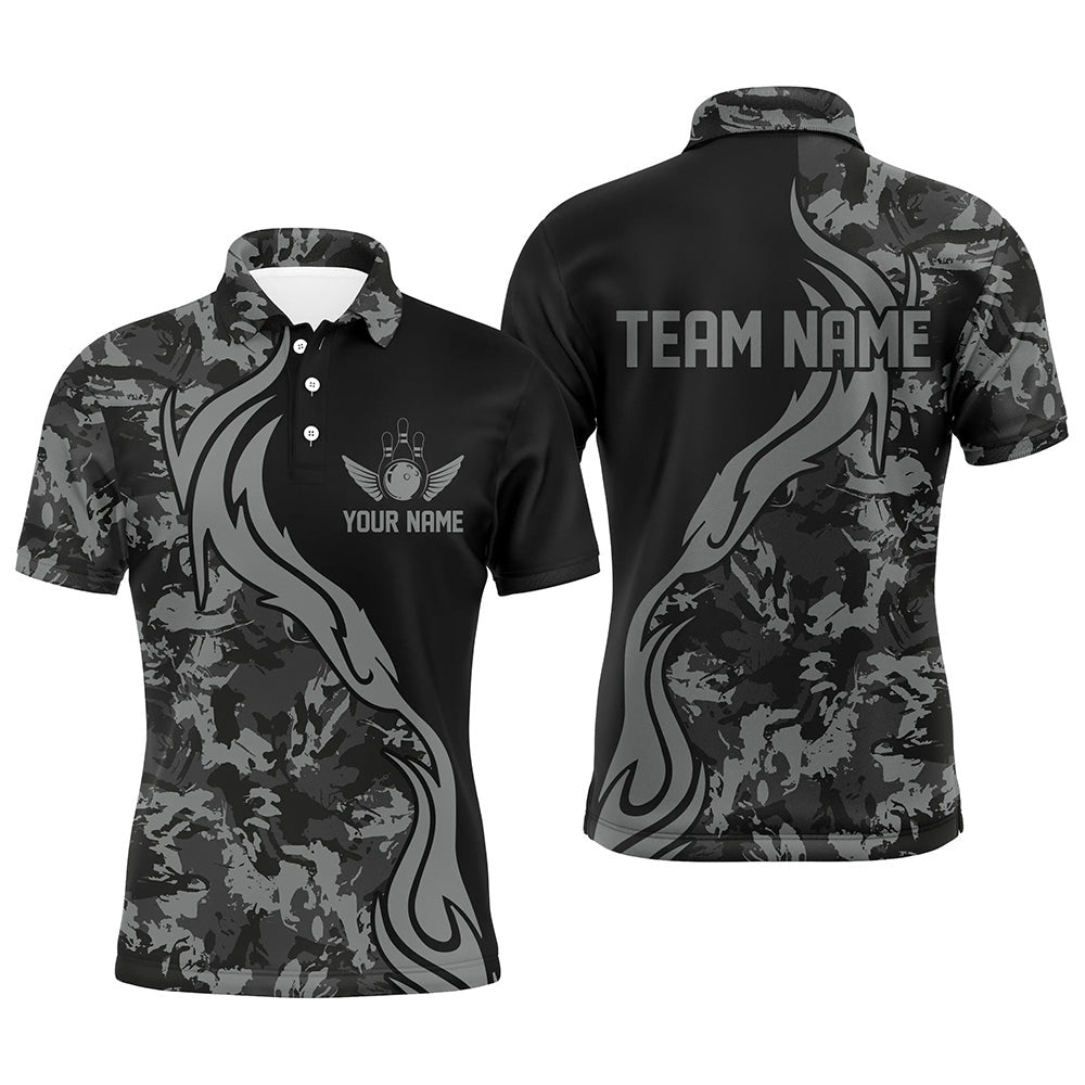 Custom Bowling Polo Shirts, Personalized Gray Camo Bowling Shirts For Men Custom Bowling Team Jerseys Bowlers Outfits