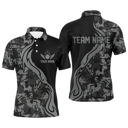 Custom Bowling Polo Shirts, Personalized Gray Camo Bowling Shirts For Men Custom Bowling Team Jerseys Bowlers Outfits