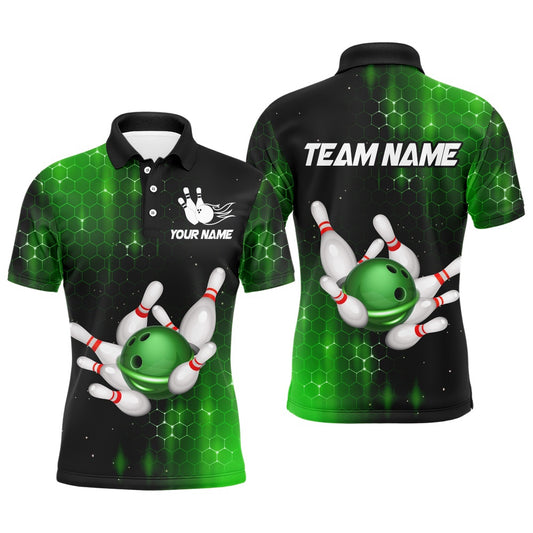 Custom Bowling Polo Shirts, Personalized Green Bowling Shirts Men Women Bowling Team Jersey Bowling Polo Shirt