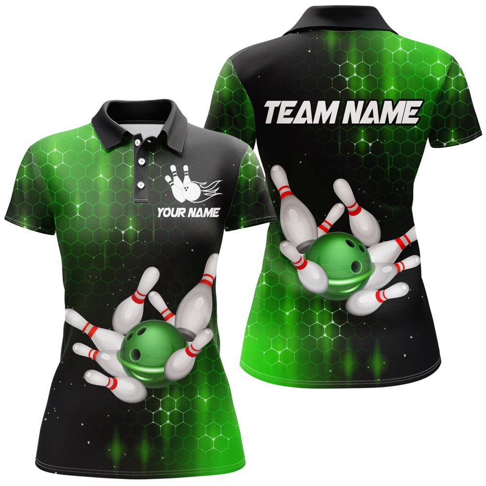 Custom Bowling Polo Shirts, Personalized Green Bowling Shirts Men Women Bowling Team Jersey Bowling Polo Shirt