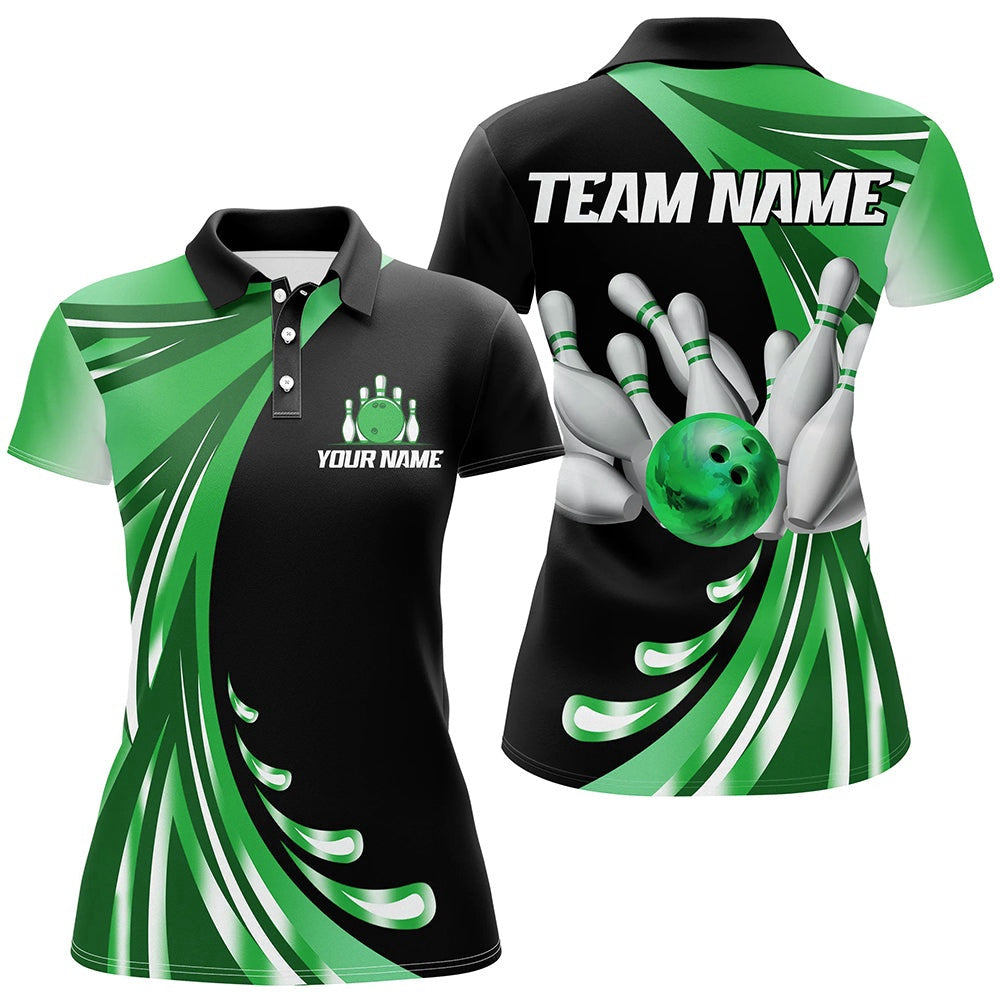 Custom Bowling Polo Shirts, Personalized Green Bowling Team Jersey For Men & Women Custom Bowling Polo Shirt