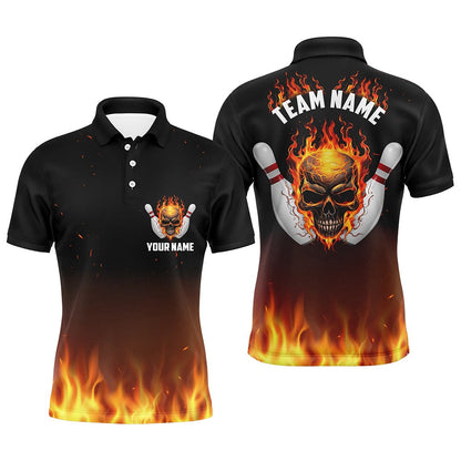 Custom Bowling Polo Shirts, Personalized Men Bowling Shirts, Flame Skull Team Bowling Jerseys For Bowling Players