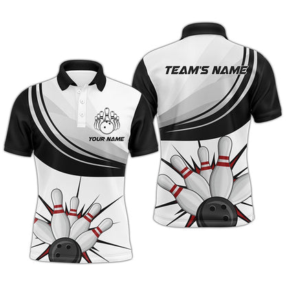Custom Bowling Polo Shirts, Personalized Men Polo Bowling Shirt, American Flag Bowling Short Sleeve Men Bowlers Jersey