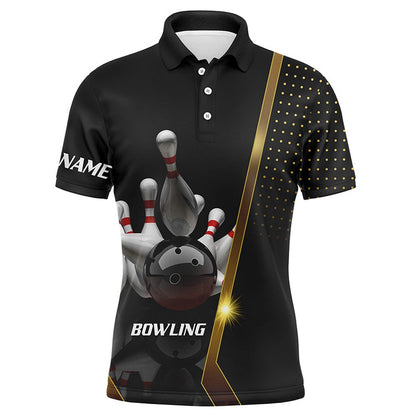 Custom Bowling Polo Shirts, Personalized Men Polo Bowling Shirt Black And Gold Men Bowlers Custom Team Bowling Jersey