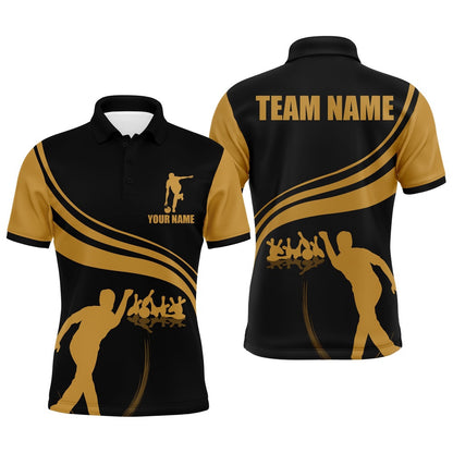 Custom Bowling Polo Shirts, Personalized Men Polo Bowling Shirt Black And Gold Men Bowlers Custom Team Short Sleeves Jersey