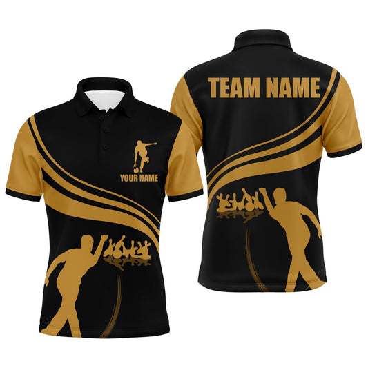 Custom Bowling Polo Shirts, Personalized Men Polo Bowling Shirt Black And Gold Men Bowlers Custom Team Short Sleeves Jersey