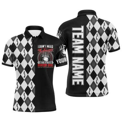 Custom Bowling Polo Shirts, Personalized Men Polo Bowling Shirt Black & White Argyle Bowlers Custom Team Short Sleeves Jersey