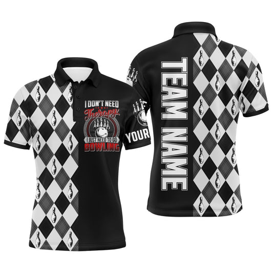 Custom Bowling Polo Shirts, Personalized Men Polo Bowling Shirt Black & White Argyle Bowlers Custom Team Short Sleeves Jersey