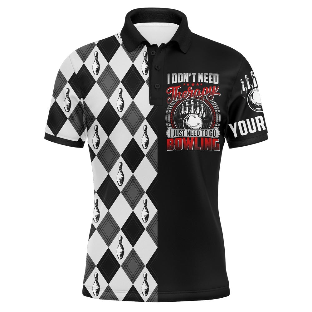 Custom Bowling Polo Shirts, Personalized Men Polo Bowling Shirt Black & White Argyle Bowlers Custom Team Short Sleeves Jersey