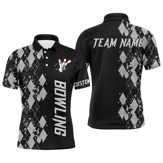 Custom Bowling Polo Shirts, Personalized Men Polo Bowling Shirt, Custom Name Argyle Pattern Bowler Team Jersey