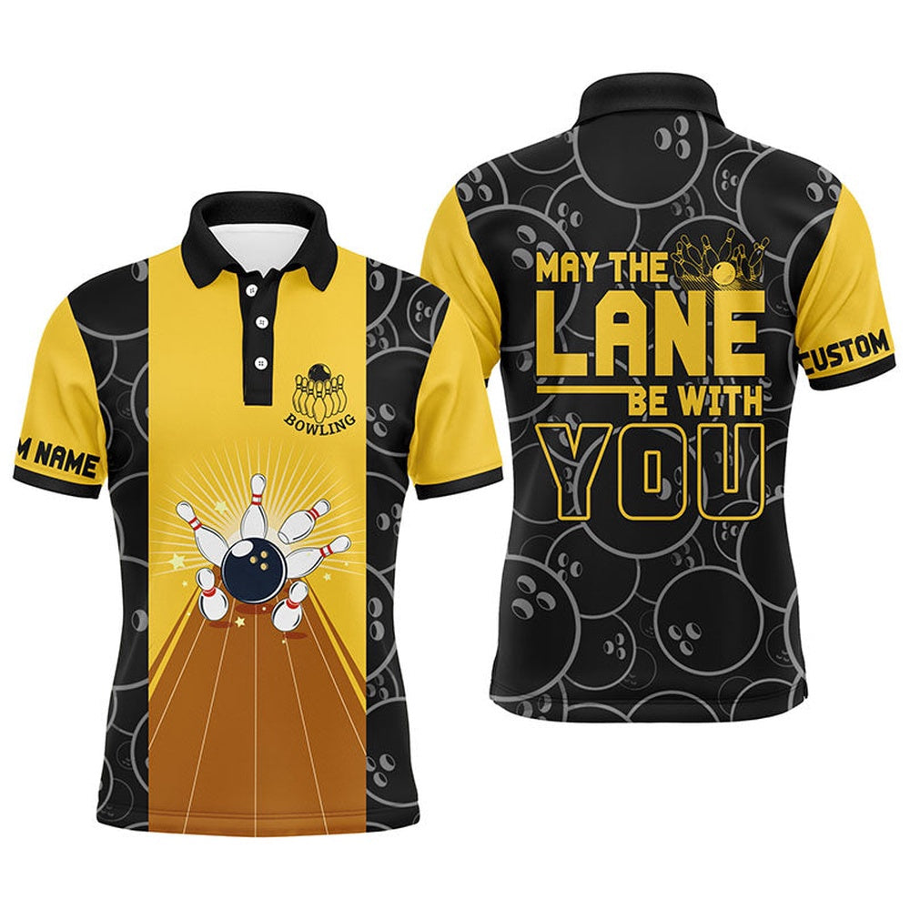 Custom Bowling Polo Shirts, Personalized Men Polo Bowling Shirt, May The Lane Be With You Short Sleeves Bowlers Jersey