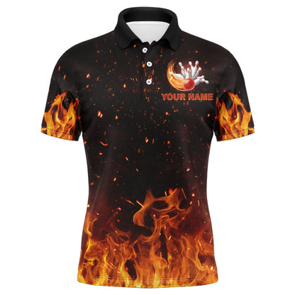 Custom Bowling Polo Shirts, Personalized Men'S Bowling Team Shirt Flame Bowling Jersey Custom Funny Bowling Polo Shirt