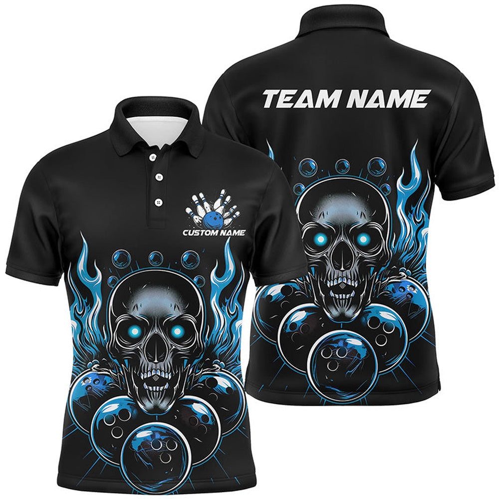 Custom Bowling Polo Shirts, Personalized Multicolor Skull Bowling Shirts For Men And Women, Flame Ball Bowling Tournament Team Jerseys