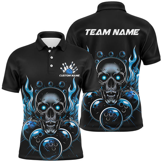 Custom Bowling Polo Shirts, Personalized Multicolor Skull Bowling Shirts For Men And Women, Flame Ball Bowling Tournament Team Jerseys