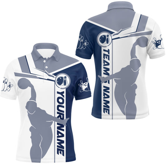 Custom Bowling Polo Shirts, Personalized Navy Bowling Polo Shirt For Men Bowling Jersey Team League Bowlers