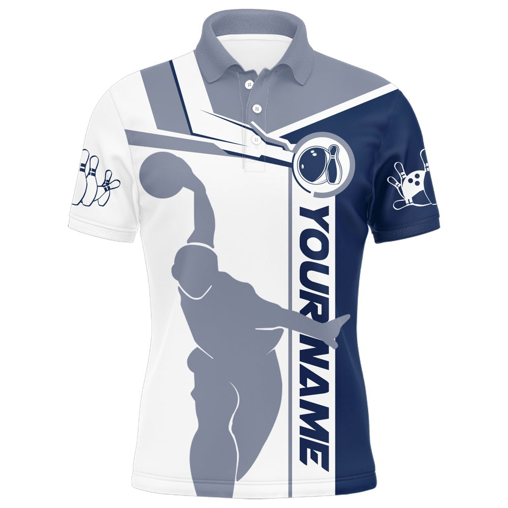 Custom Bowling Polo Shirts, Personalized Navy Bowling Polo Shirt For Men Bowling Jersey Team League Bowlers