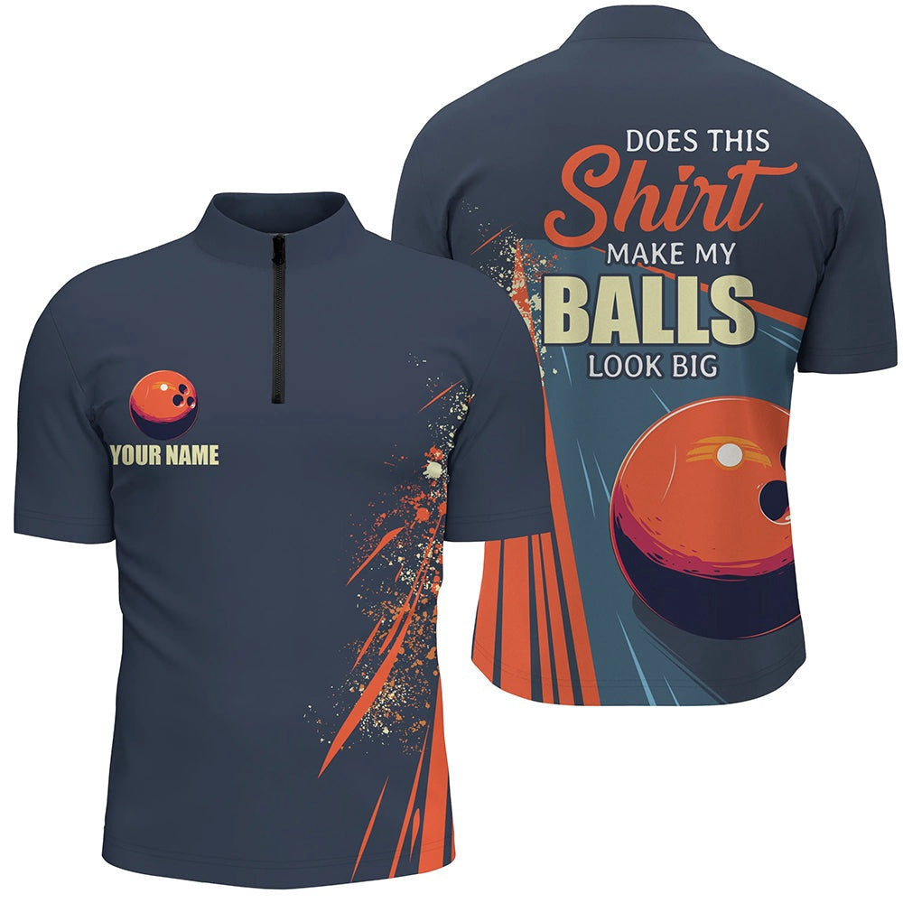 Custom Bowling Polo Shirts, Personalized Navy & Orange Retro Bowling Shirts For Men Custom Does This Shirt Make My Balls Look Big