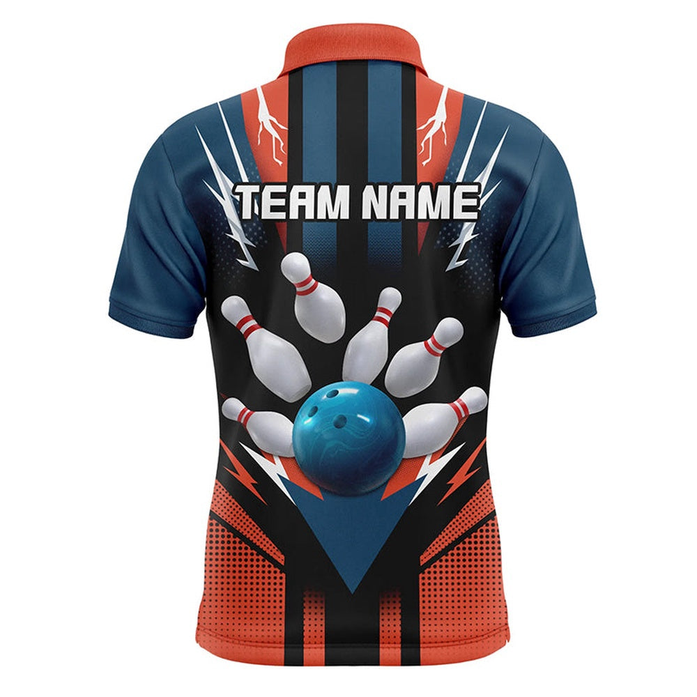 Custom Bowling Polo Shirts, Personalized Orange And Navy Bowling Shirt Polo Bowling Shirt For Men Bowling Team League Unisex Bowling Jerseys