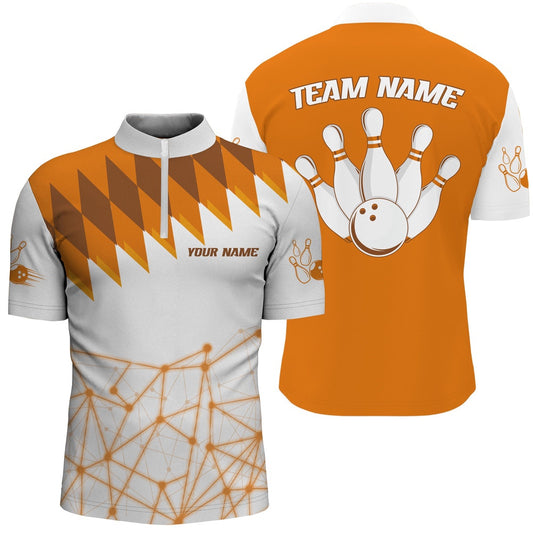 Custom Bowling Polo Shirts, Personalized Orange And White Bowling Shirt Polo & Zip Bowling Shirt For Men Bowling Jersey Bowling Team League