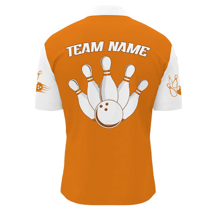 Custom Bowling Polo Shirts, Personalized Orange And White Bowling Shirt Polo & Zip Bowling Shirt For Men Bowling Jersey Bowling Team League