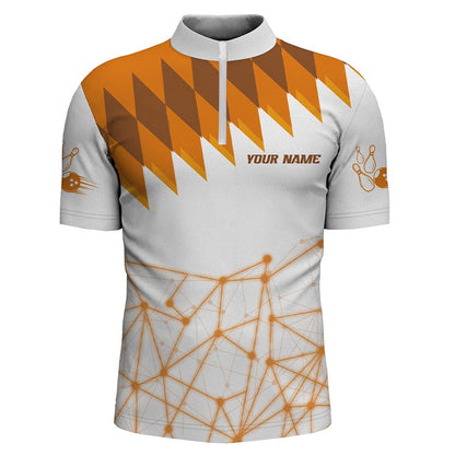 Custom Bowling Polo Shirts, Personalized Orange And White Bowling Shirt Polo & Zip Bowling Shirt For Men Bowling Jersey Bowling Team League