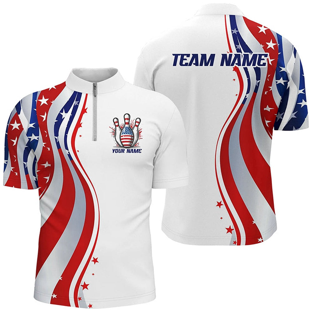 Custom Bowling Polo Shirts, Personalized Patriotic Bowling Shirts For Men And Women, Ameircan Flag Bowling Team Jersey Styles